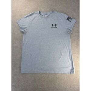 Under Armour Freedom Womens T-Shirt Large Gray USA Flag Graphic Logo Tactical